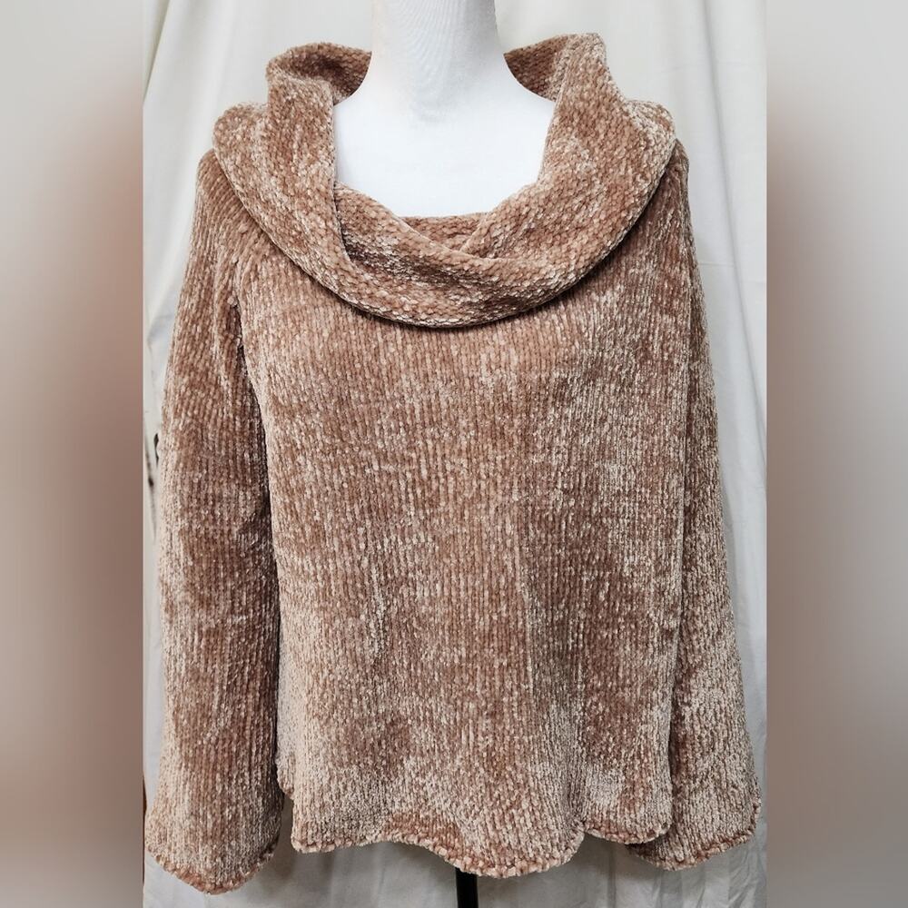 Listicle Cowl Neck Cozy Relax Fit Cottage Boho Cabin Sweater, Brown, Medium